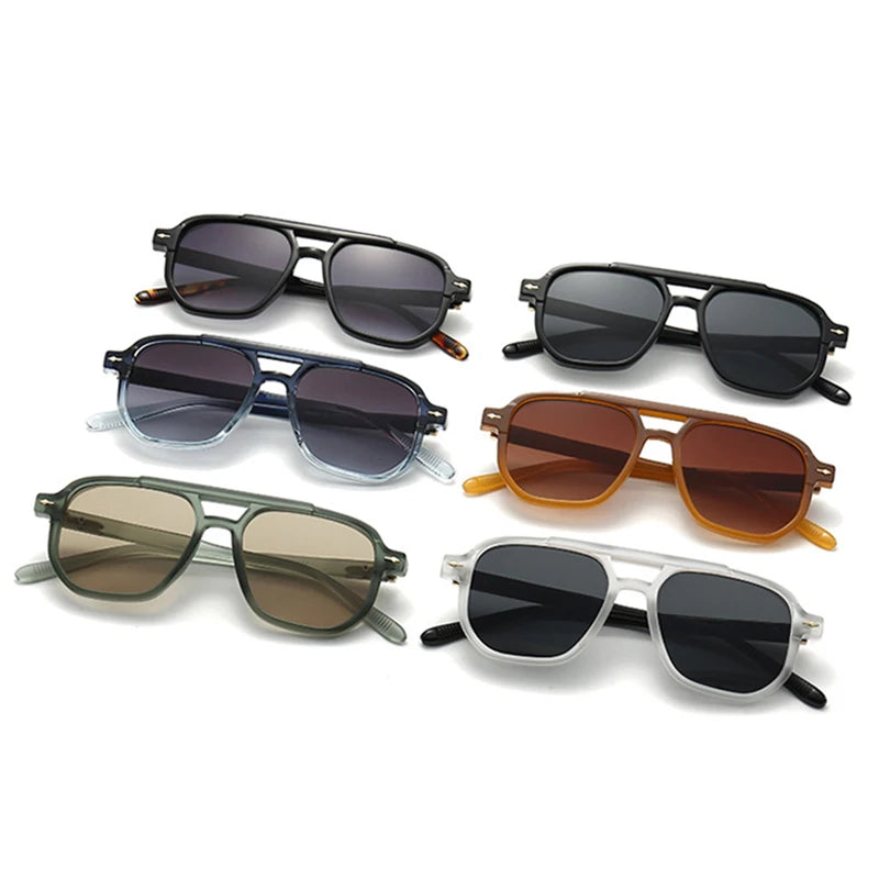 Retro Double Bridges Men Square Sunglasses